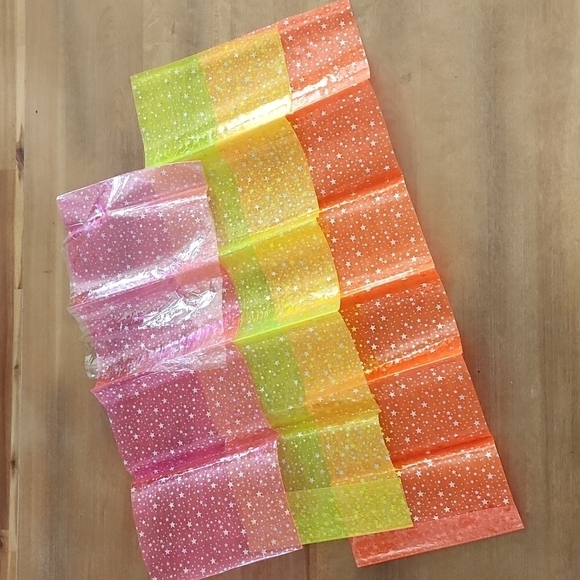 Transparent Jelly Faux Leather & Neon Vinyl Remnants – Glitter Stars / Holograph - Picture 2 of 5